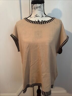 Women's Beige Knit Tunic with Black Trim